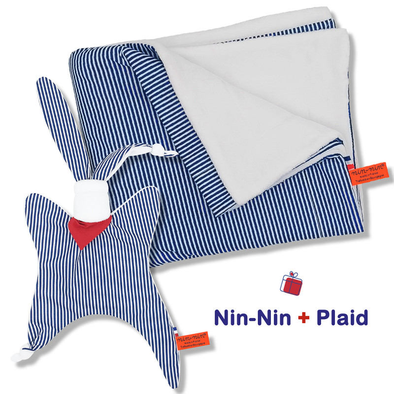 Cobija y caja de nacimiento a cuadros Marinière. Original y fabricado en Francia. Doudou Nin-Nin Cobija y caja de nacimiento a cuadros Marinière. Original y fabricado en Francia. Doudou Nin-Nin