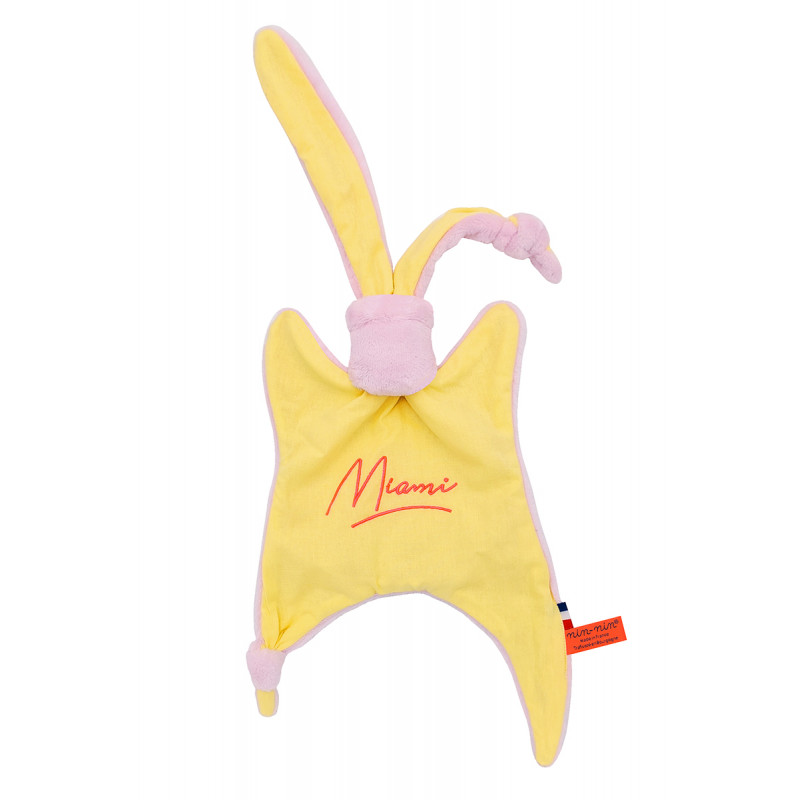 Doudou Miami. Regalo de nacimiento personalizado hecho en Francia. Doudou Nin-Nin