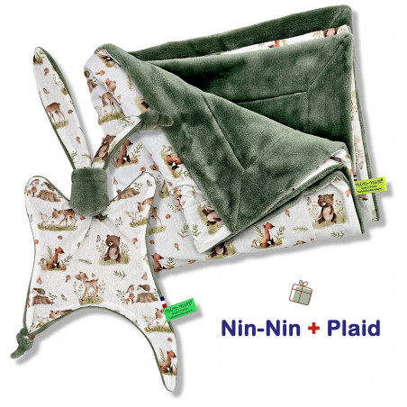 Cobija y caja de nacimiento a cuadros. Original y fabricado en Francia. Doudou Nin-Nin