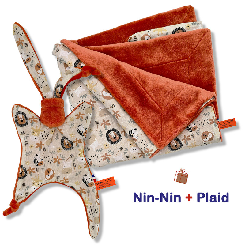 Cobija y caja de nacimiento a cuadros. Original y fabricado en Francia. Doudou Nin-Nin Cobija y caja de nacimiento a cuadros. Original y fabricado en Francia. Doudou Nin-Nin