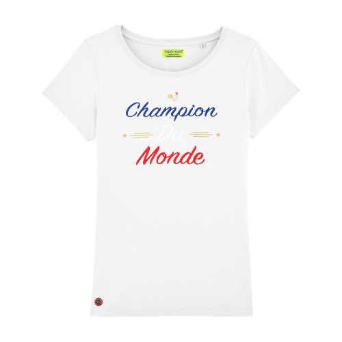 T-shirt pour femme brodé Champion du monde. Fabriqué en France.