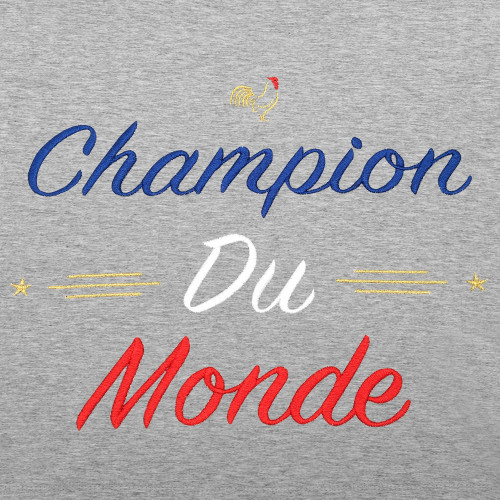 BRODERIE T-SHIRT FEMME "CHAMPION DU MONDE" GRIS