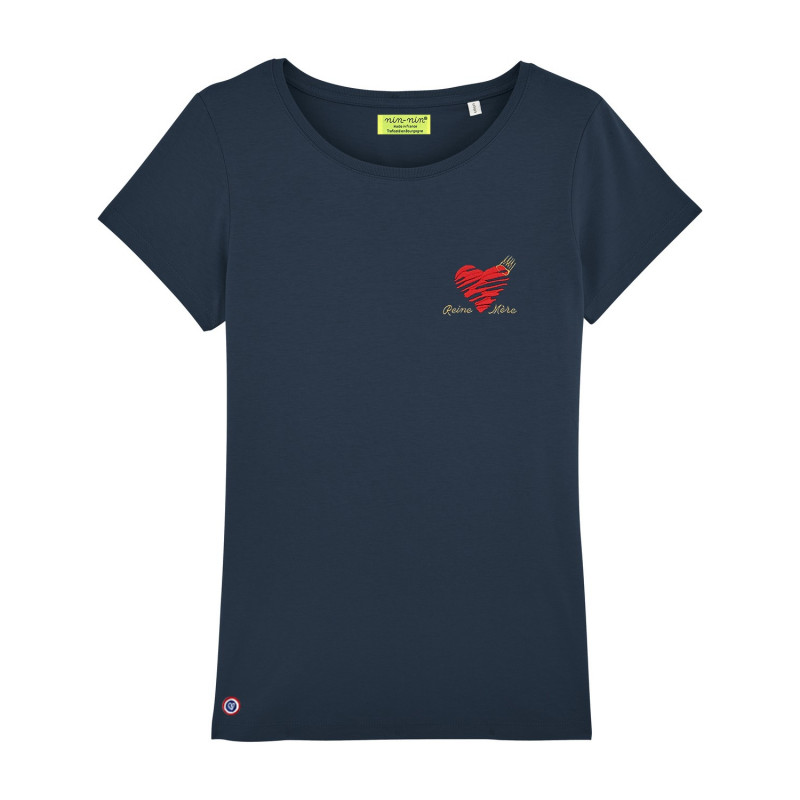 T-shirt navy pour femme brodé "Reine mère". Made in France T-shirt navy pour femme brodé "Reine mère". Made in France