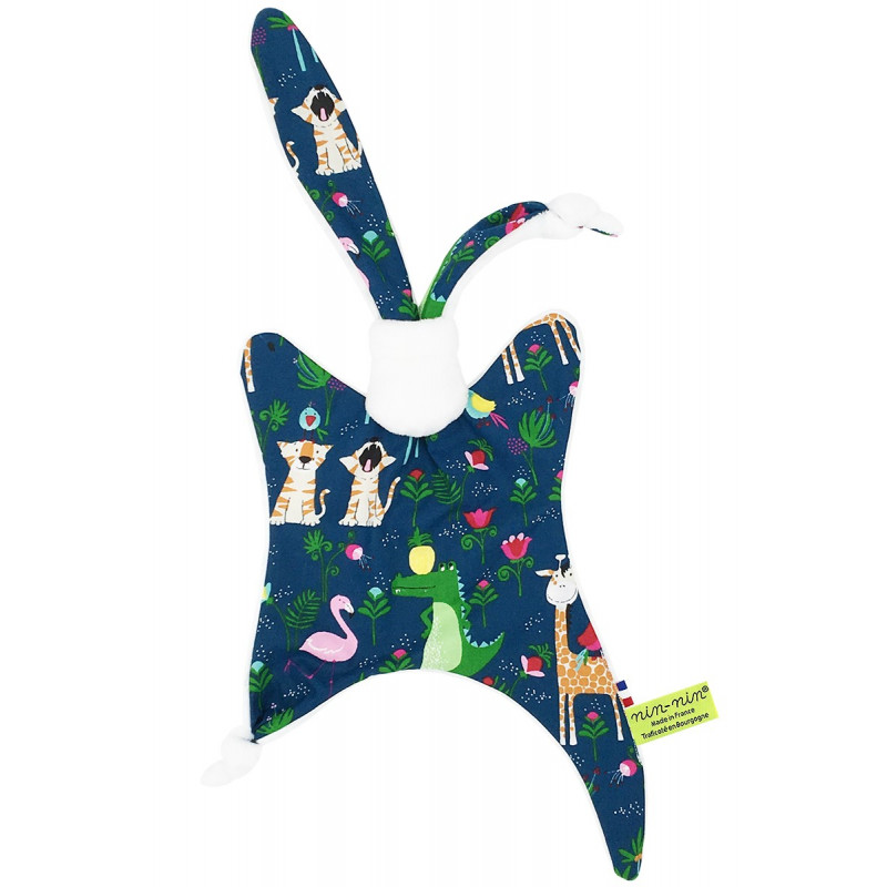 Doudou Savane avec de flamants roses, des crocodiles, des tigres, et des girafes. Cadeau personnalisable et made in France. Doudou Savane avec de flamants roses, des crocodiles, des tigres, et des girafes. Cadeau personnalisable et made in France.