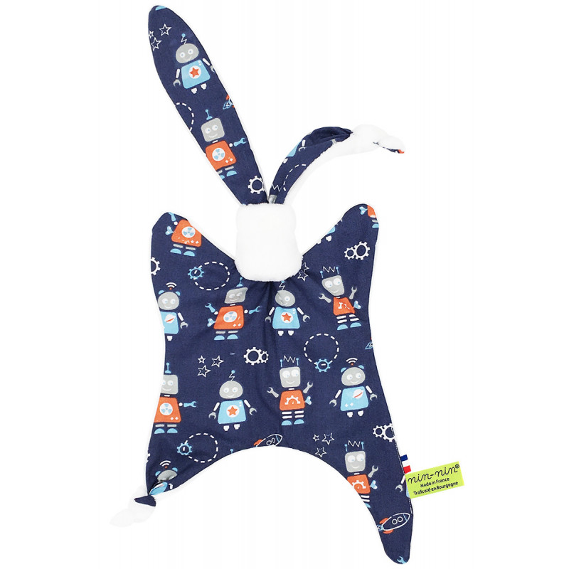 Doudou Le Robot. Cadeau de naissance personnalisable et made in France. Marque Nin-Nin Doudou Le Robot. Cadeau de naissance personnalisable et made in France. Marque Nin-Nin