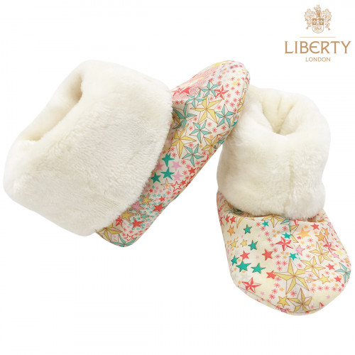 Chaussons hauts botton Poppy Liberty of London pour bébé. Cadeau de Naissance Made in France. Nin-Nin