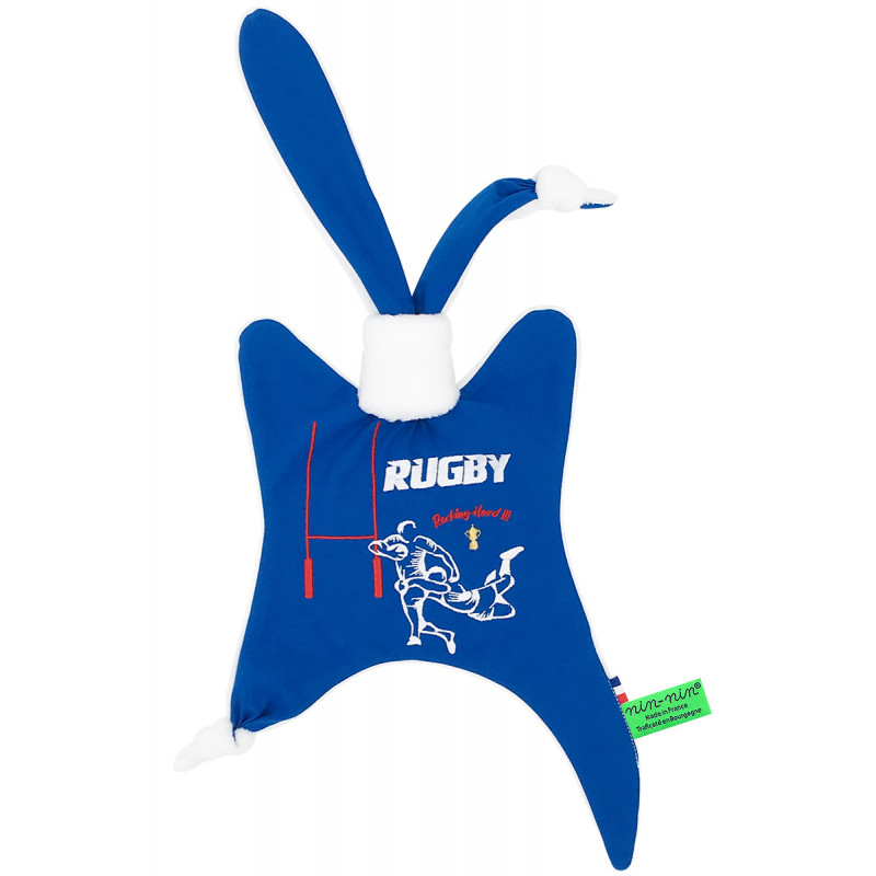 Doudou Le Rugby pour les fans du XV de France. Cadeau de naissance personnalisable et made in France. Nin-Nin Doudou Le Rugby pour les fans du XV de France. Cadeau de naissance personnalisable et made in France. Nin-Nin