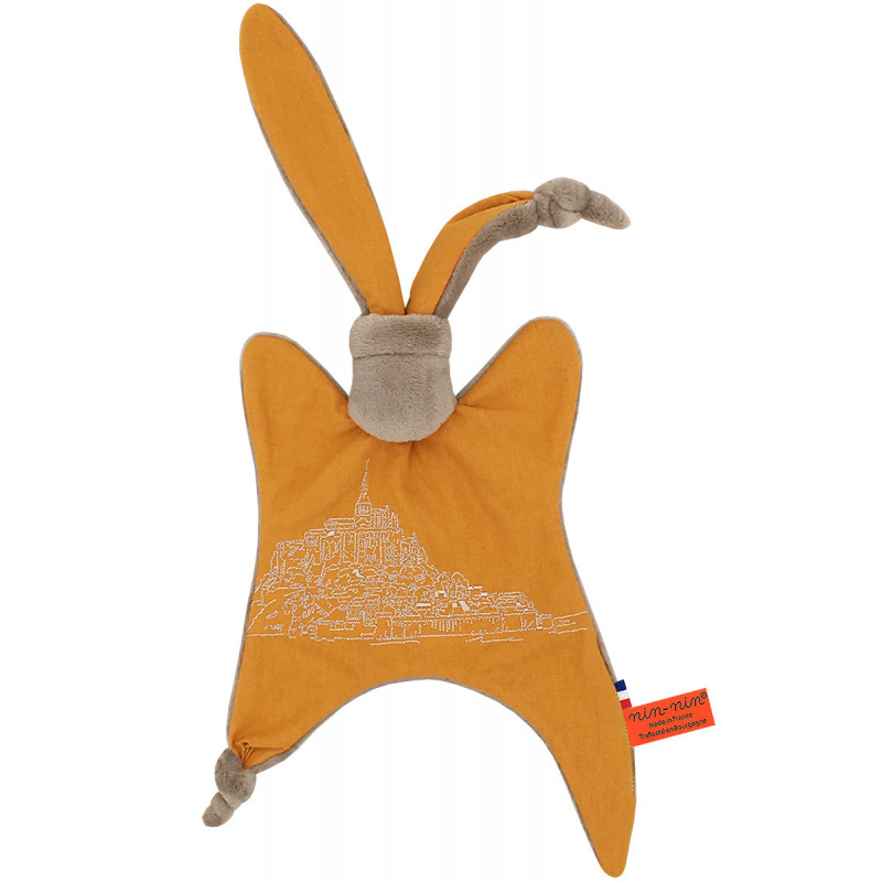 Doudou plat Le Mont Saint Michel personnalisable. Cadeau de naissance original et made in France. Nin-Nin Doudou plat Le Mont Saint Michel personnalisable. Cadeau de naissance original et made in France. Nin-Nin