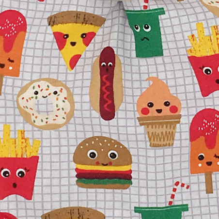 Tissu doudou plat Le Junk Food personnalisable. Cadeau de naissance original et made in France. Nin-Nin