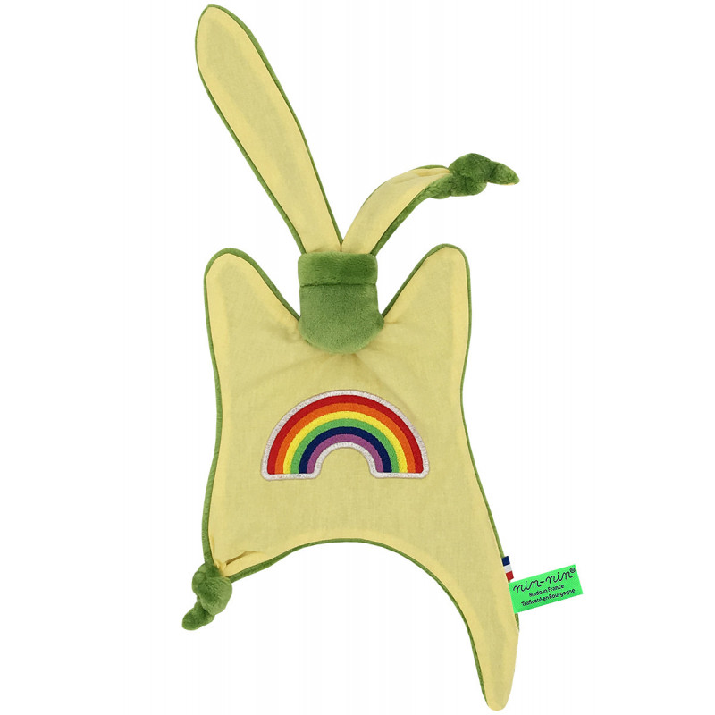 Doudou plat Arc en Ciel personnalisable. Cadeau de naissance original et made in France. Nin-Nin Doudou plat Arc en Ciel personnalisable. Cadeau de naissance original et made in France. Nin-Nin