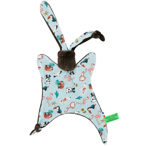 Animal de peluche el explorador. Regalo de nacimiento personalizado hecho en Francia. Edredón Nin-Nin