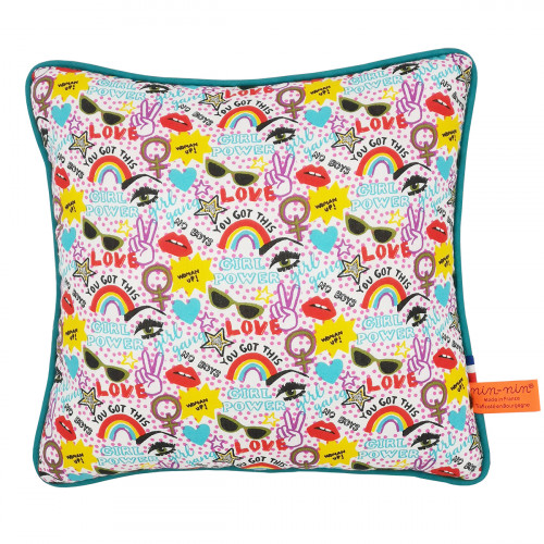 Cojín "Girl Power". Regalo de nacimiento original personalizable y fabricado en Francia. Nin-Nin