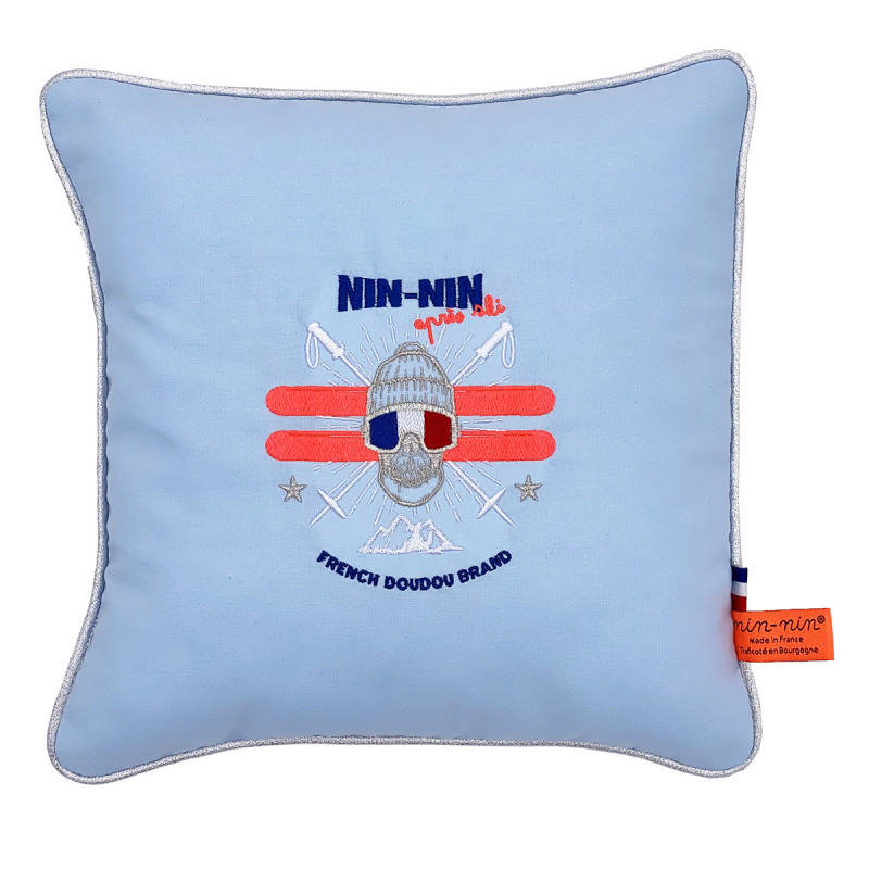 Cojín "Après Ski". Regalo de nacimiento original personalizable y fabricado en Francia. Nin-Nin