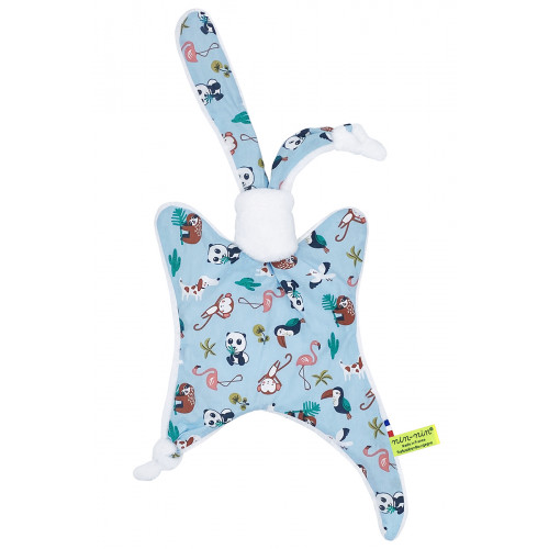 Doudou L'Explorateur Blanc. Regalo de nacimiento personalizado hecho en Francia. Edredón Nin-Nin