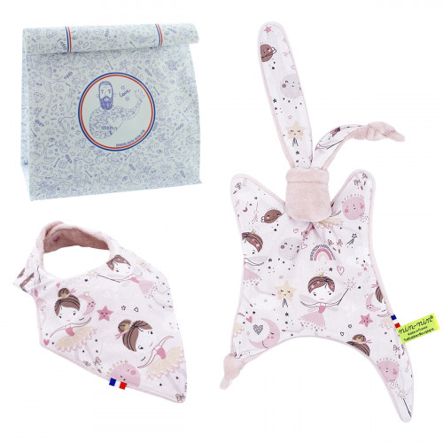 Cubre cuna de nacimiento y babero Clochette. Original y fabricado en Francia. Marca Nin-Nin