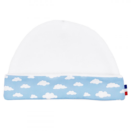 Gorro de recién nacido unisex "Le Nuage Bleu". Gorro de bebé fabricado en Francia. Nin-Nin