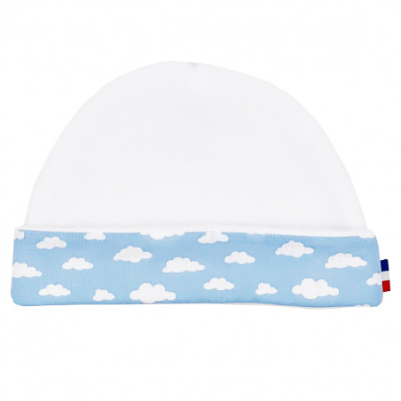 Gorro de recién nacido unisex "Le Nuage Bleu". Gorro de bebé fabricado en Francia. Nin-Nin