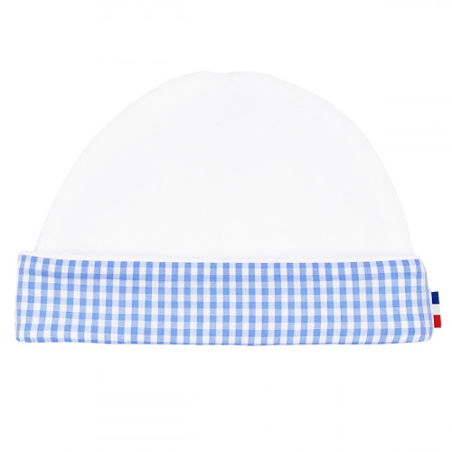 Gorro de recién nacido unisex "Le Vichy Bleu". Gorro de bebé fabricado en Francia. Nin-Nin