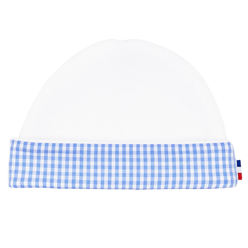 Gorro de recién nacido unisex "Le Vichy Bleu". Gorro de bebé fabricado en Francia. Nin-Nin