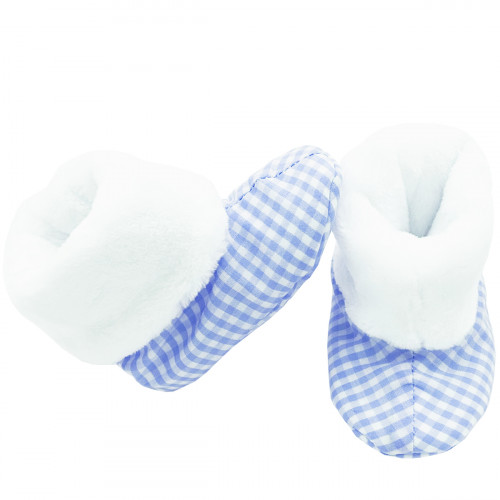 Pantuflas de boton alto "Le Vichy Bleu" para bebés. Regalo de nacimiento Hecho en Francia. Nin-Nin