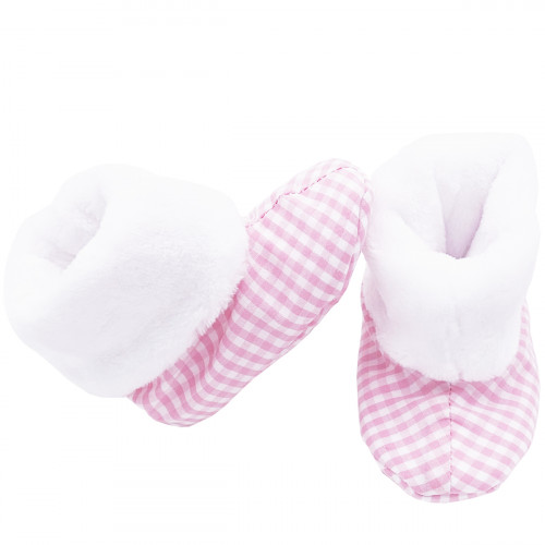 Pantuflas de boton alto "Le Vichy Rose" para bebés. Regalo de nacimiento Hecho en Francia. Nin-Nin