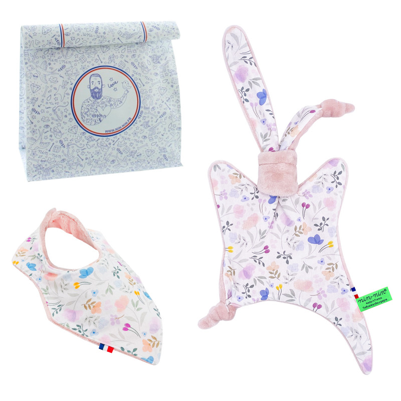 Cubre cuna de nacimiento y babero Colette. Original y fabricado en Francia. Marca Nin-Nin Cubre cuna de nacimiento y babero Colette. Original y fabricado en Francia. Marca Nin-Nin