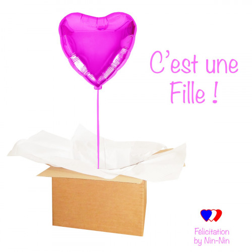 BALLON COEUR ROSE "Félicitation C'est une Fille !" hélium