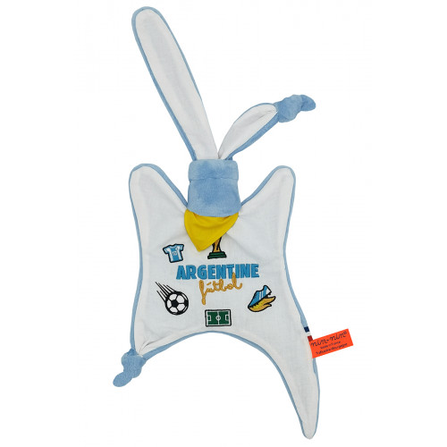 Doudou Fútbol Argentine. Copa Mundial de la FIFA 2022. Regalo de nacimiento personalizado hecho en Francia. Doudou Nin-Nin