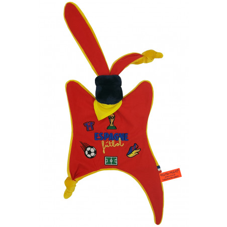 Doudou Fútbol Espagne. Copa Mundial de la FIFA 2022. Regalo de nacimiento personalizado hecho en Francia. Doudou Nin-Nin