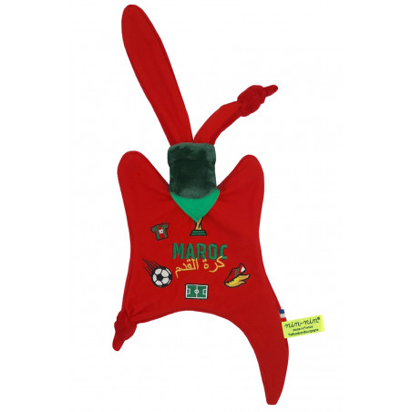 Doudou Fútbol Maroc. Copa Mundial de la FIFA 2022. Regalo de nacimiento personalizado hecho en Francia. Doudou Nin-Nin