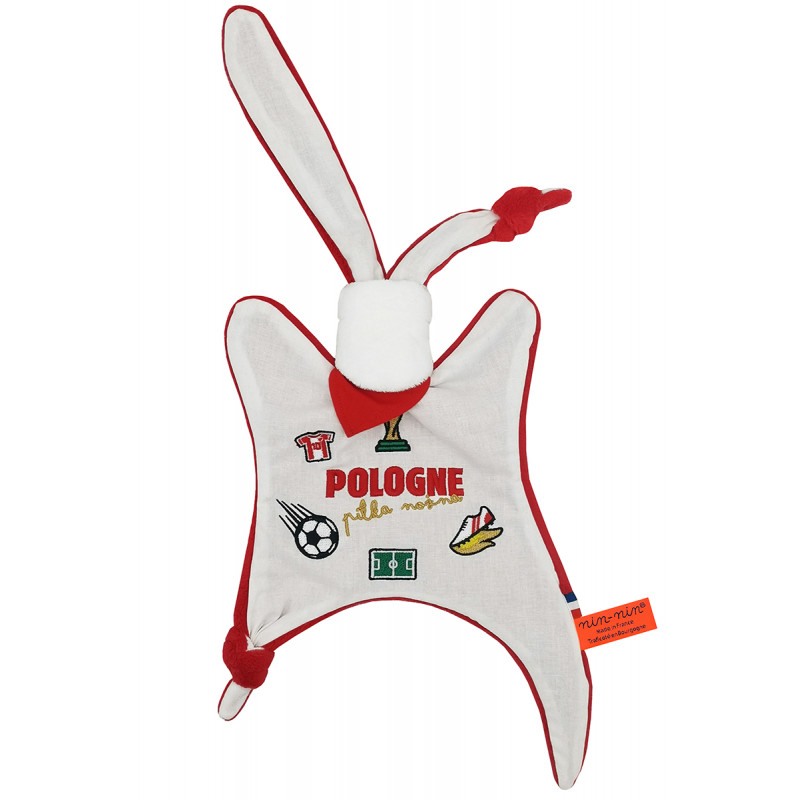 Doudou Fútbol Pologne. Copa Mundial de la FIFA 2022. Regalo de nacimiento personalizado hecho en Francia. Doudou Nin-Nin