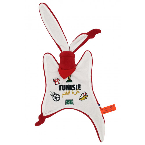 Doudou Fútbol Tunisie. Copa Mundial de la FIFA 2022. Regalo de nacimiento personalizado hecho en Francia. Doudou Nin-Nin