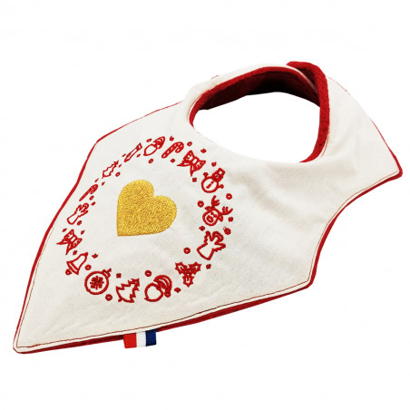 Bandana babero "Coeur de Noël". Fabricado en Francia. Nin-Nin