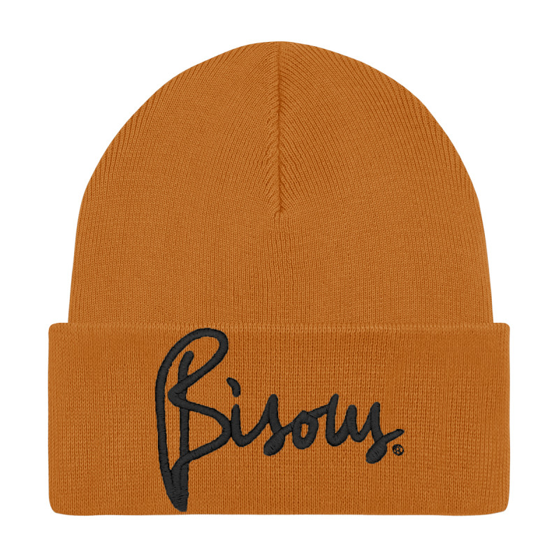 Gorro de adulto "Bisous" Ocre. Sombrero fabricado en Francia. Nin-Nin